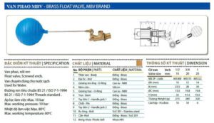 Thông số của van phao 